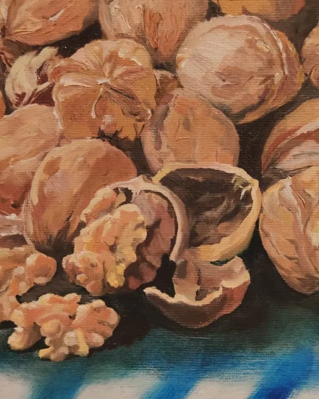 Bodegón con nueces — óleo sobre lienzo, tradición española