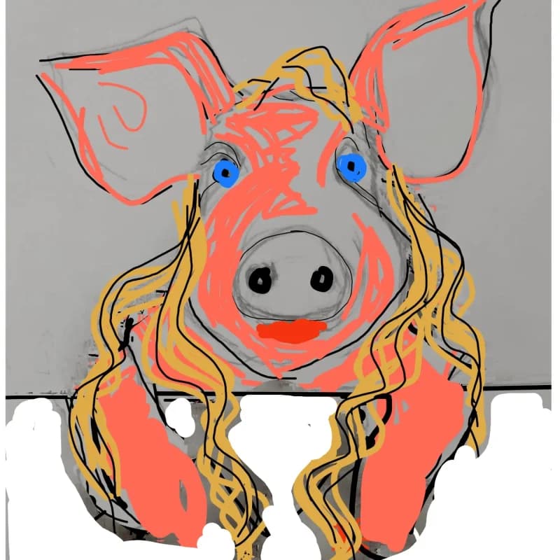 La Cerda Rubia — ilustración digital, serie de retratos porcinos