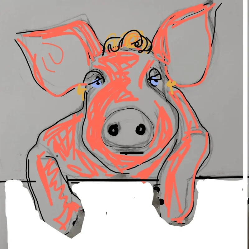 La Cerda con Flor — ilustración digital, serie de retratos porcinos