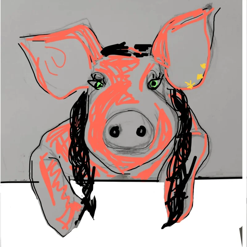 La Cerda Fiera — ilustración digital, serie de retratos porcinos
